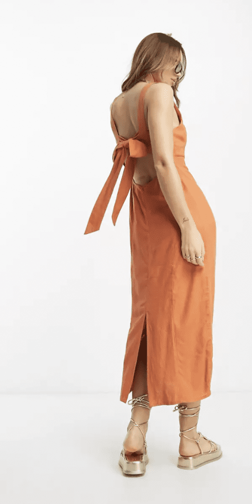 ASOS Linen Square Neck Maxi Dress Cut Out Tie Back Terracotta Our Favourite Summer Dresses for 2023 