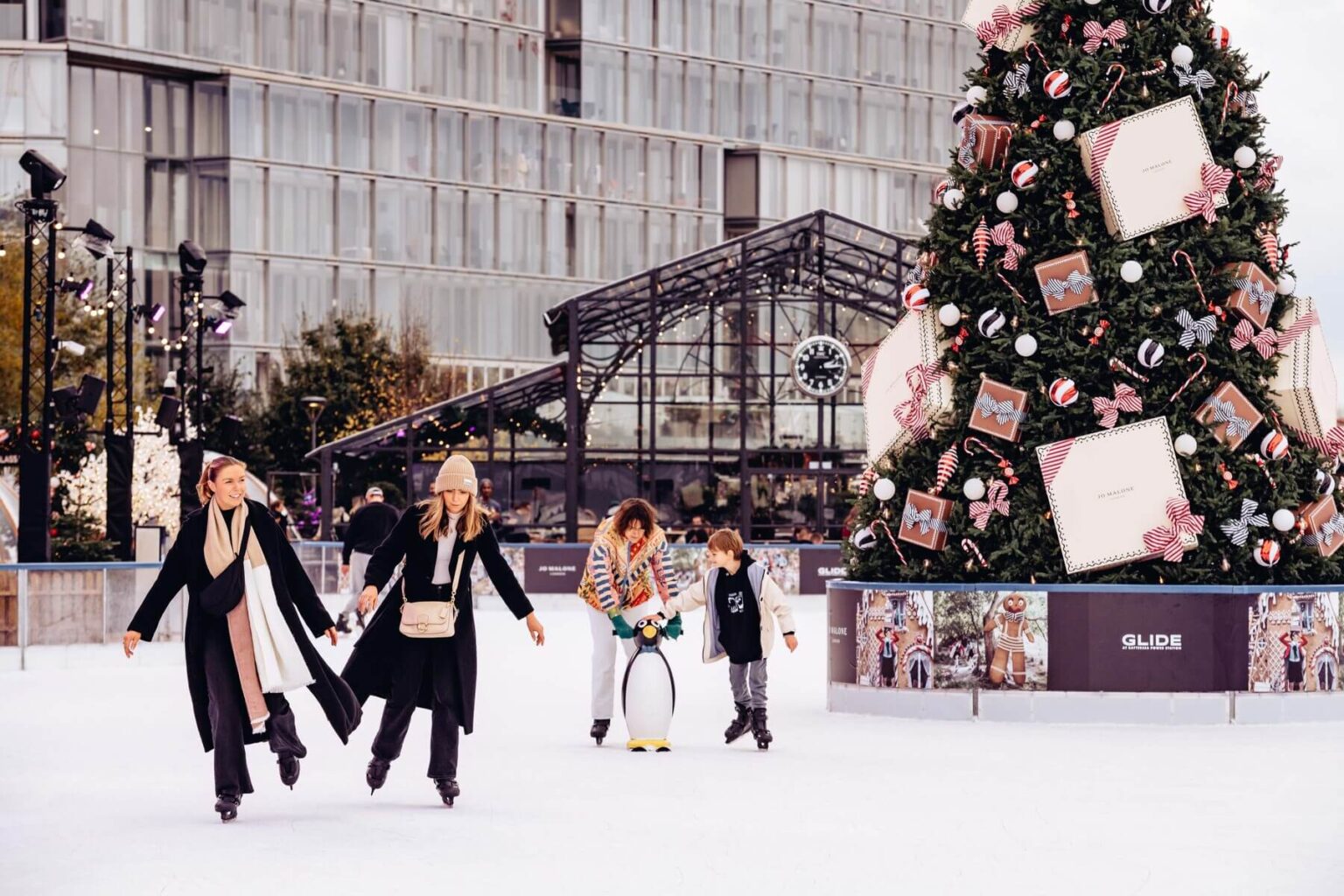 Women Ice Skating at Battersea Power Station Christmas 