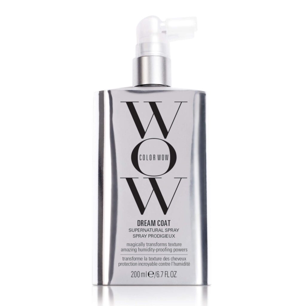 Color Wow Dream Coat Supernatural Spray – anti-frizz humidity-proofing hair treatment in sleek silver bottle, perfect for summer hair styling