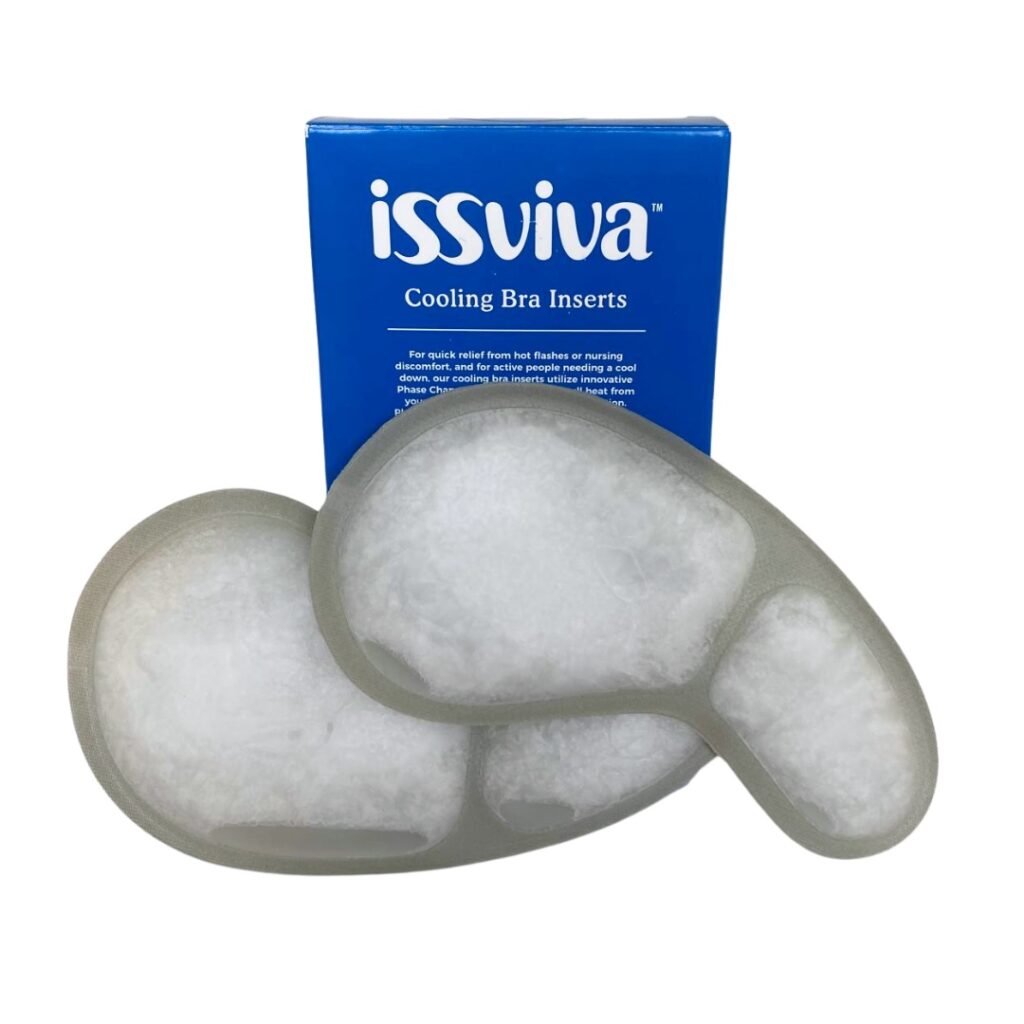 Issviva Cooling Bra Inserts - reusable gel-filled pads designed to provide relief from heat, hot flashes, or nursing discomfort, ideal for menopause and summer wear 
